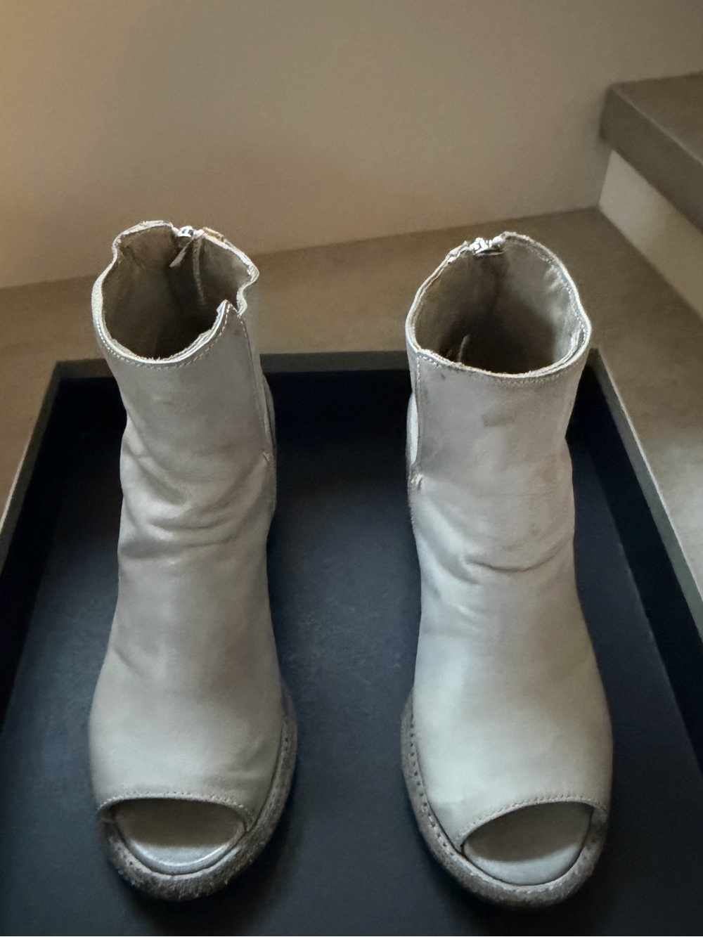 Officine Creative Open-Toe Ankle Boots in Light Gray